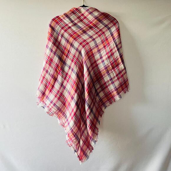 J. Crew Womens Multicolor Fringe Detailing Hem Plaid Rectangle Scarf One Size - Picture 2 of 8